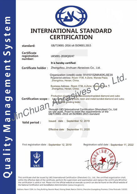 Çin ZHENGZHOU JINCHUAN ABRASIVES CO., LTD. Sertifikalar