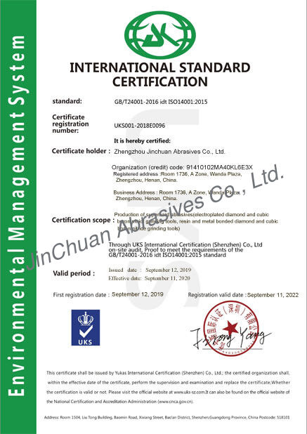 Çin ZHENGZHOU JINCHUAN ABRASIVES CO., LTD. Sertifikalar